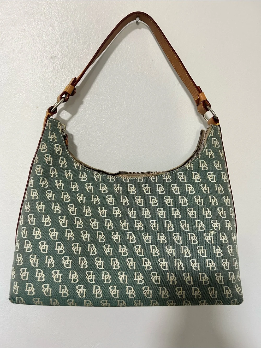 Dooney & Bourke Green and Tan Signature Shoulder Bag - Picture 1 of 7